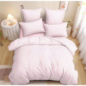 Nayoroom Pink Striped Duvet Cover Queen Size 3-Piece Lightweight Bedding Set